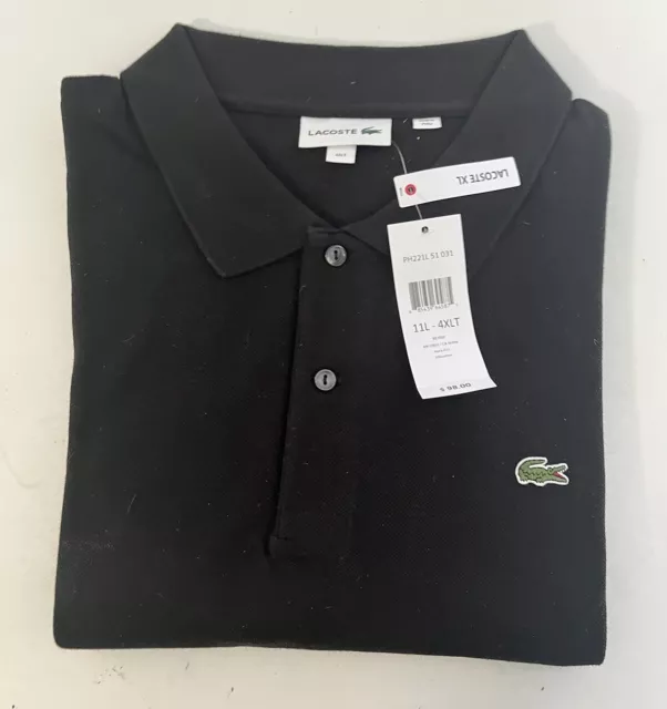 NWT Lacoste Men’s Big & Tall Pique Knit Polo Shirt Size 11L-4XLTBlack PH221L $98