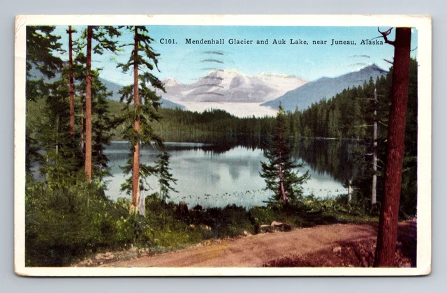 Juneau, AK-Alaska, Mendenhall Glacier, Auk Lake c1937, Vintage Postcard