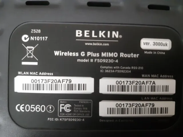 Belkin F5D9630-4 54 Mbps 10/100 Wireless G Router (F5D9630uk4A)