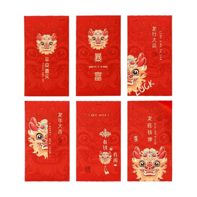 6 Pz Buste rosse per Capodanno cinese Soldi Tradizionali Auguri 2024 Drago Hong 2