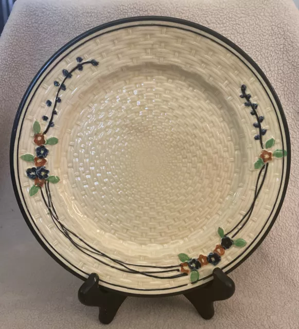 Vintage HOTTA YU SHOTEN CO MAJOLICA BASKET WEAVE DINNER PLATE (SINGLE)