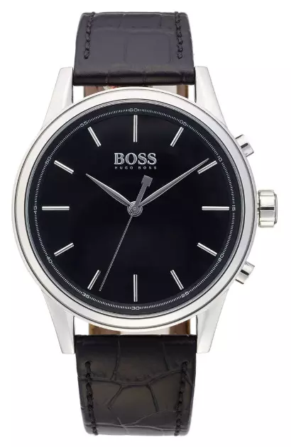 Hugo Boss Classic Leather Strap HYBRID Smart Watch, 44mm BLACK