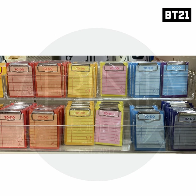 BTS BT21 OFFICIAL Authentic Goods Clip Board & Memo Pad SET Sitting Ver ...