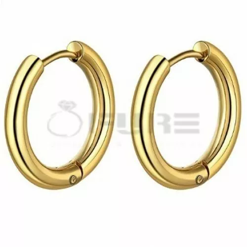 14K Gold Filled Stainless Steel Clicker Huggie Creole Hoop Stud Earrings 8-20MM