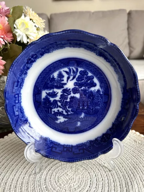 Antique Royal Doulton Deep Blue & White Blue Willow Deep Soup Plate Bowl