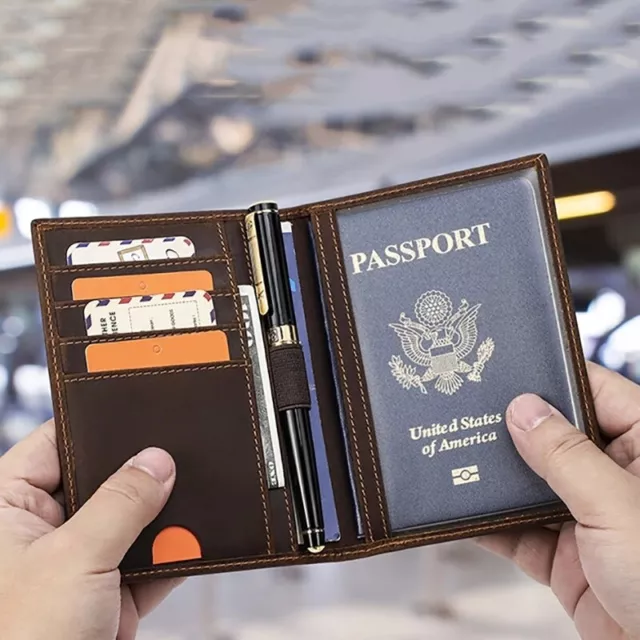 Genuine Leather Travel Passport Wallet Holder Slim RFID Blocking Card Case Cover