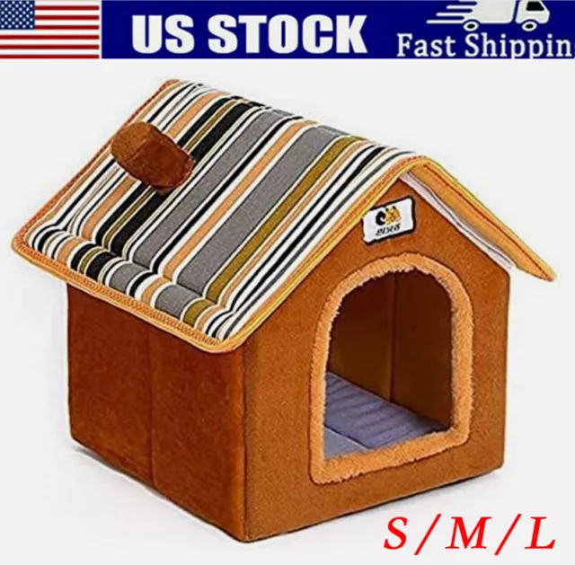 Dog Cat House Kennel Removable Dog Cat Bed Plush Cat Puppy Shelter Detachable