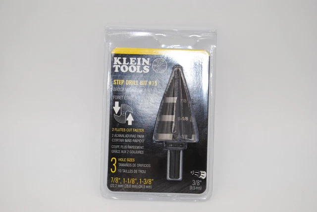 Klein Tools KTSB15 Step Drill Bit #15 3 Hole Sizes: 7/8”, 1-1/8”, 1-3/8” - NEW