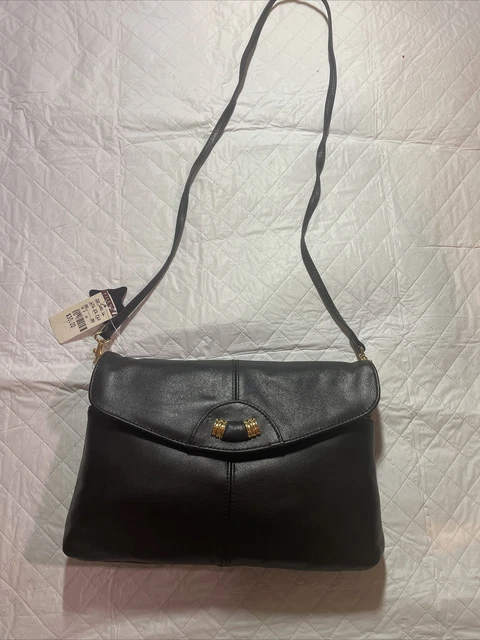 NWT Amanda Smith Genuine Black Leather Crossbody Purse Handbag Shoulder Bag VTG