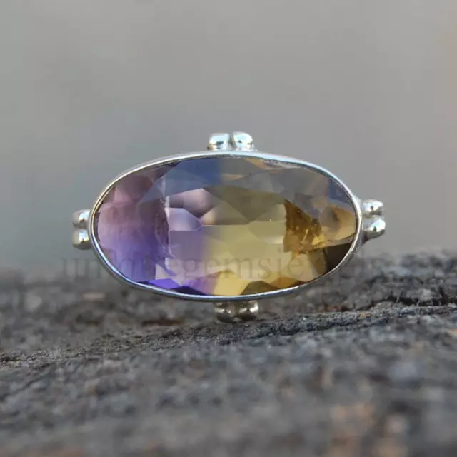 Oval Cut Yellow Purple Ametrine Quartz 925 Sterling Silver Ring size 6