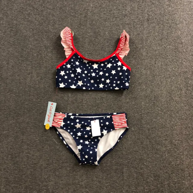 Cat & Jack Girls American Flag Two Piece Swimsuit Ruffle Straps M 7-8 NWT