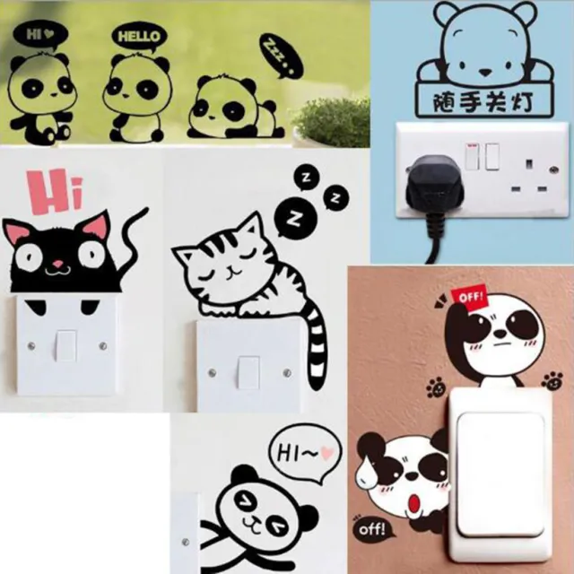 Funny Panda Cat Switch Sticker Black Art Decal Wall Poster Stickers Home Decor