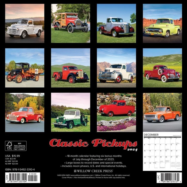 WILLOW CREEK PRESS, Classic Pickups 2024 Wall Calendar 19.64 PicClick