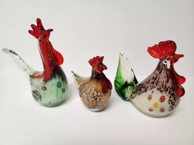 Hand Blown GEA Glass Rooster chicken SET