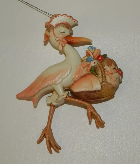 ANRI Italy Ferrandiz Vintage Christmas Ornament Stork Baby Girl "Sweet Delivery"