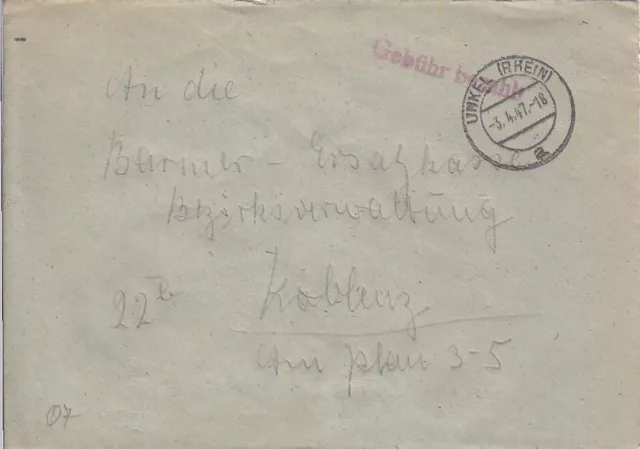 F.Zone - UNKEL  (RHEIN)) - Gebühr bezahlt - Brief - 1947
