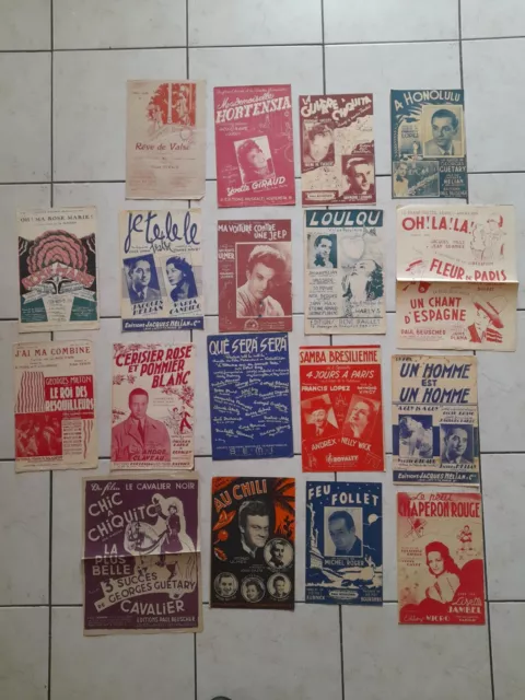 Lot de 18 anciennes Partitions de Musique Chanson