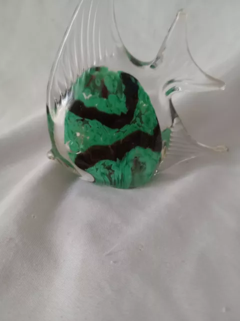 Art Glass Green & Black  Tropical Fish Paperweight