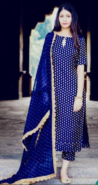 Indian Palazzo Kurta Set Dupatta Designer Blue Kurti Stitched Salwar Kameez Set