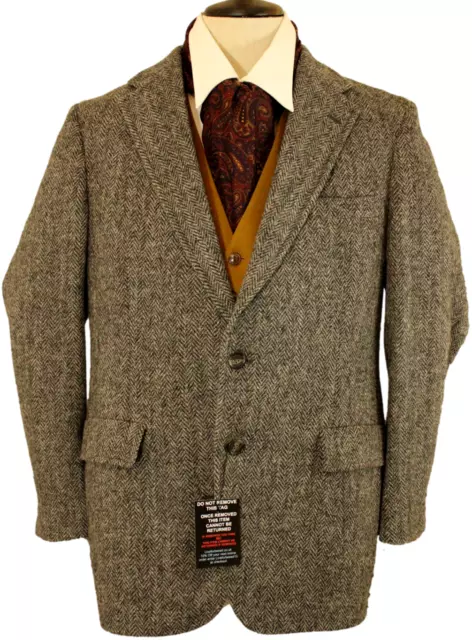 Vintage Harris Tweed 40" Grey Mix Herringbone Mens Tweed Jacket
