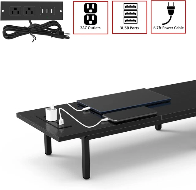 DUAL MONITOR STAND Riser w/Outlets and USB Ports for Computer, Laptop ...