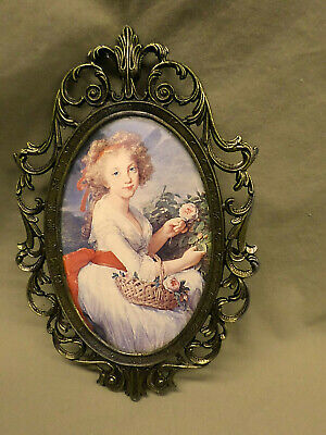 3271M Vtg ITALY 4x6 Picture in ORNATE Scrolled Brass Frame Wall Hung AGED FRAME!