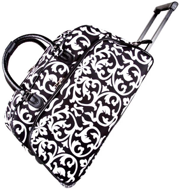 Women's Damask Print 21" Rolling Duffel Bag Suitcase Garment Carry-on Duffle Bag