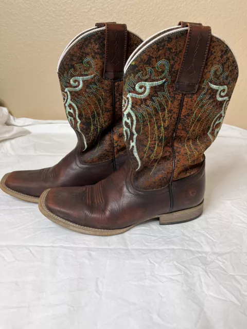 MEN'S ARIAT BOOTS sz 5 Cowboy Brown Teal Yellow White Embroidery $28.99 ...