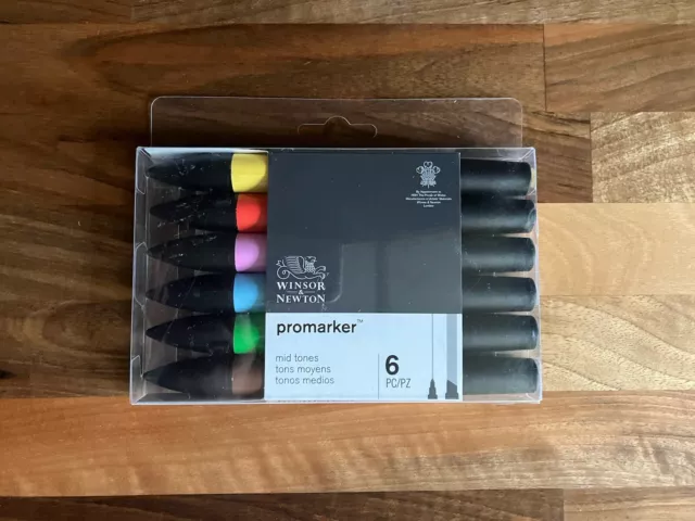 Winsor & Newton Promarker Set Mid Tones Twin Tip Set of 6