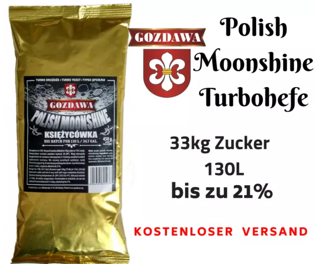 Gozdawa MOONSHINE 130L Turbohefe turbo yeast Alkohol Brennhefe Gärhefe 450g