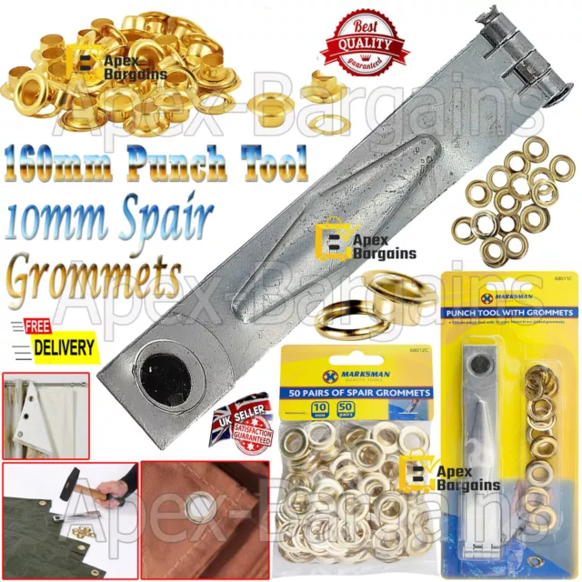 160mm Eyelet Punch Tool With 10mm Hole Brass-Plated Eyelets Grommets Washers New