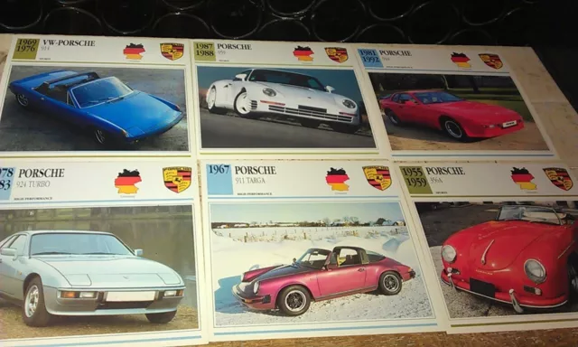 PORSCHE ROAD  Cars  Colour Collector Cards x 6