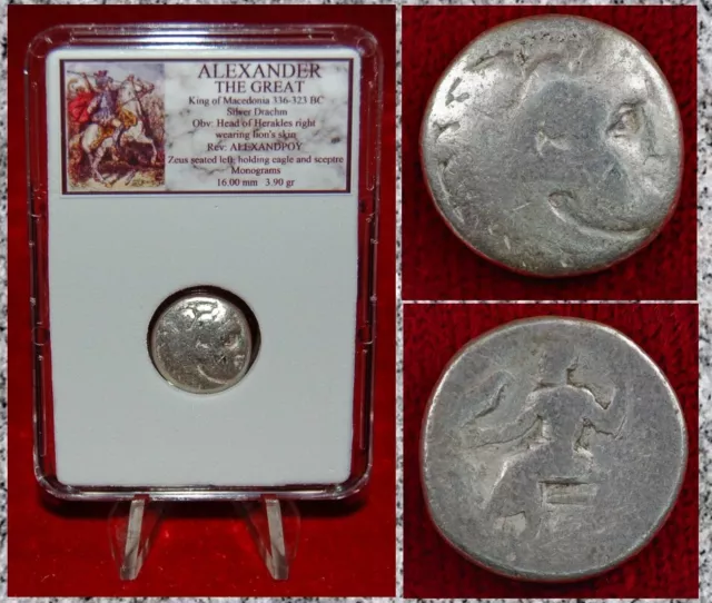 Ancient Greek Coin ALEXANDER THE GREAT Zeus Holding Eagle Silver Drachm