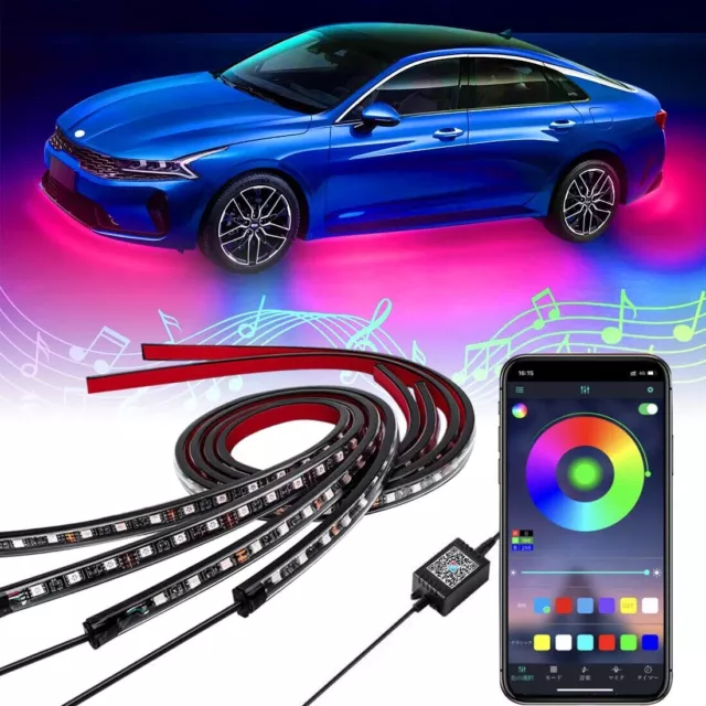 Car RGB LED Strip Underbody Under Glow Light Kit App Control 60x90cm Universal