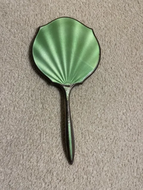 Beautiful sterling silver mirror with Green enamel back