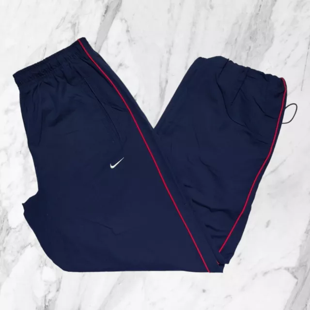 NIKE Vintage Pantaloni Tuta Uomo Blu Rossi Tasche Orlo Elastico Zip Taglia L