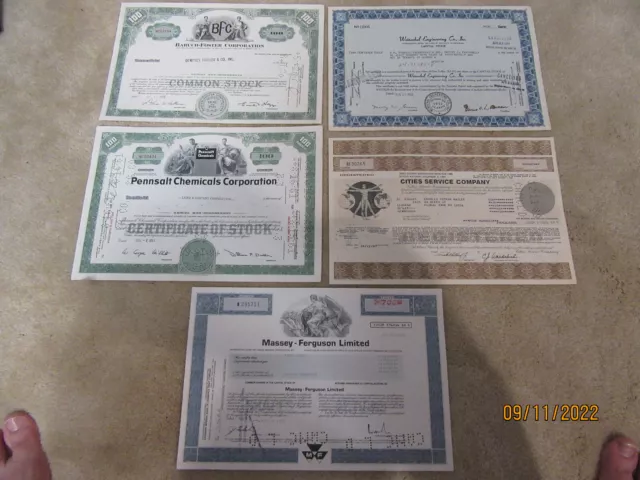 Vintage 5 Stocks Bonds Certificates Hotel coal water railroad these 5 as shown