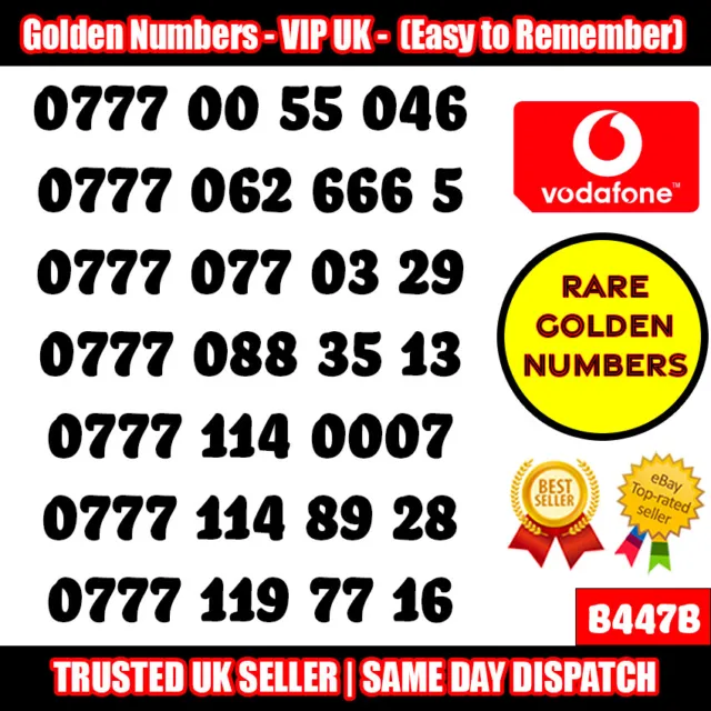 Golden Numbers VIP UK SIM - LOTTO numeri Vodafone facili da ricordare - B447B