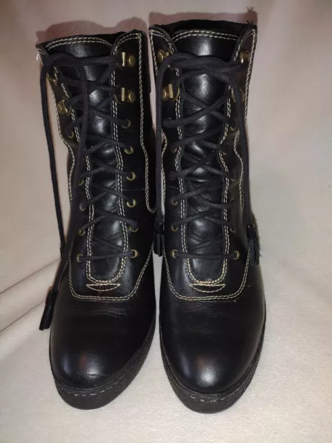 Timberland Black Leather Boots Lace Up Chunky Heel  Women's Size 7M