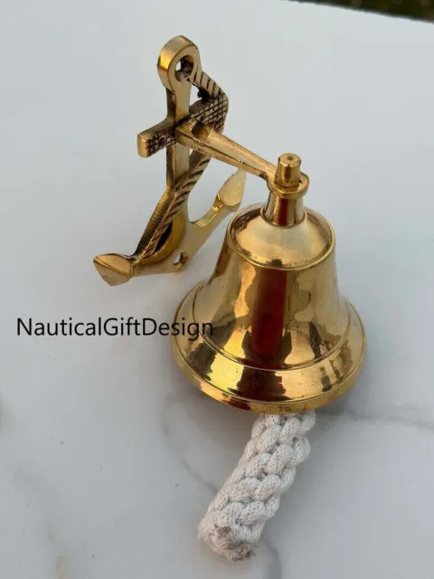Handmade Nautical Brass Bell Wall Hanging Ship Bell 5" Brass Anchor Boat Decor