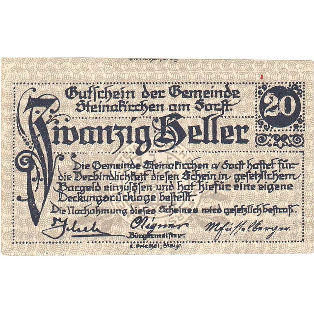 [#287881] Austria, Steinakirchen, 20 Heller, Texte 1922-03-31, UNC, Mehl:FS 1017