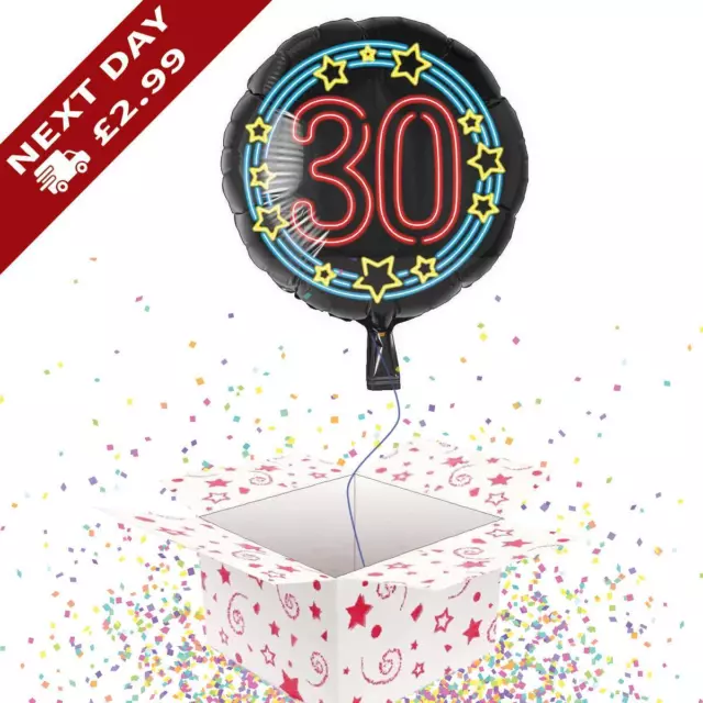 30Th Birthday Neon Lights Inflated Foil Balloon Delivered In A Box *Gift*