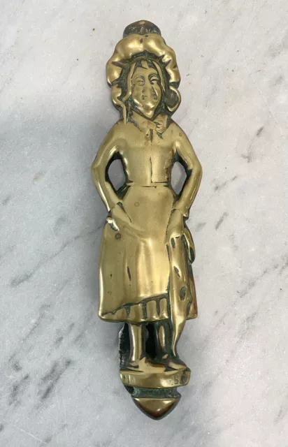 Old ANTIQUE BRASS WOMAN DOOR KNOCKER Signed & Rd Design Number