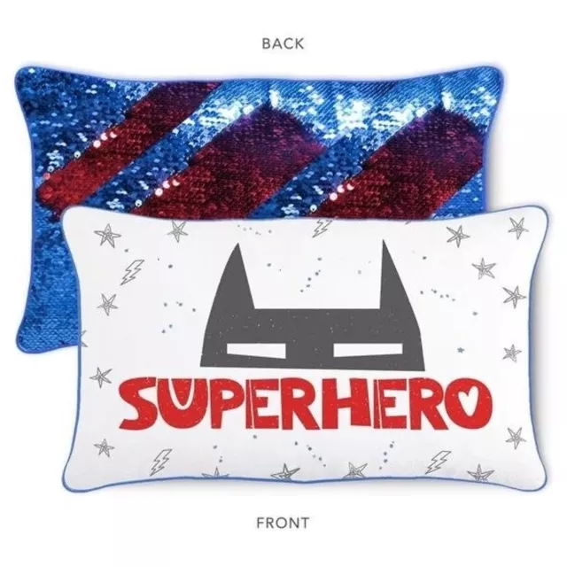ALMOHADA DE SUPERHÉROE Mermaid Pillow Co con LENTEJUELAS REVERSIBLES rojas y azules