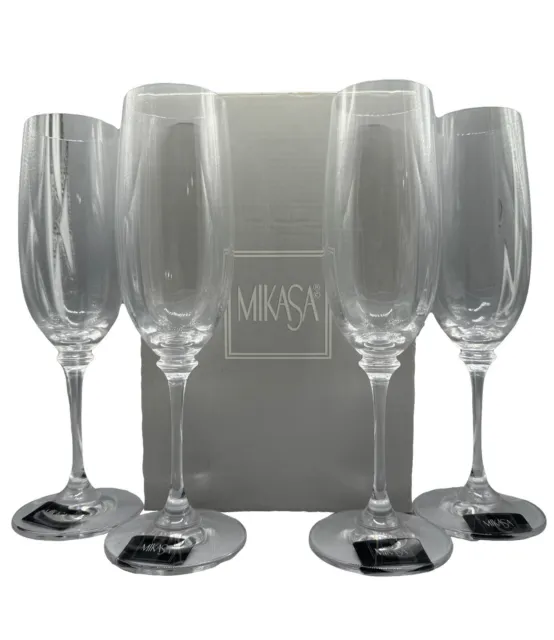 Mikasa Stephanie Champagne Flute Ribbed Glass 8.5" Tall Barware Crystal NEW