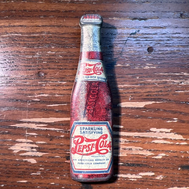 VINTAGE ANTIQUE PEPSI Cola Double Dot Tin Metal Bottle Opener 1940’s