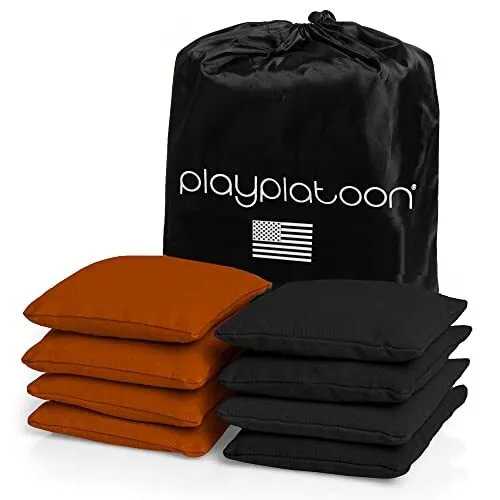 Weather Resistant Cornhole Bean Bags Set of 8 - 4 Burnt Orange & 4 Black