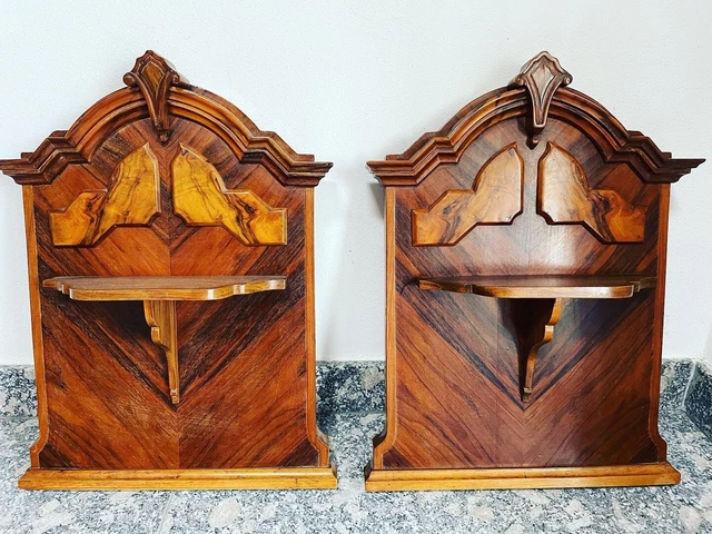 Par Antigua Exclusivo Soporte Mesilla de Noche Vintage Primero 900 Anticuario