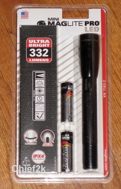 MAGLITE PRO 2 Cell AA LED Flashlight, Black Mag Lite Maglight 332 Lumens