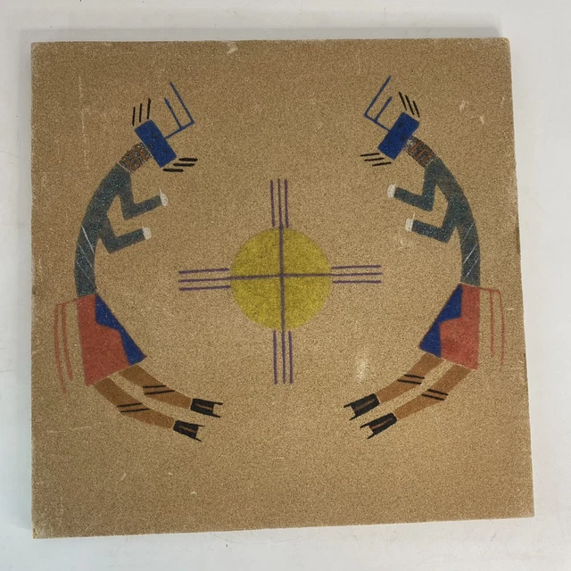Vintage Navajo Sand Sandstone Painting by Wilford Notsinneh SIGNED Native Art